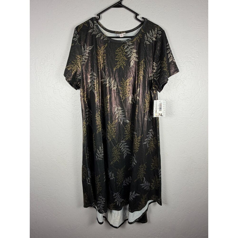 LuLaRoe Women’s 2XL Carly Dress NWT Metallic Gold Floral Fall Mesh Swing Black